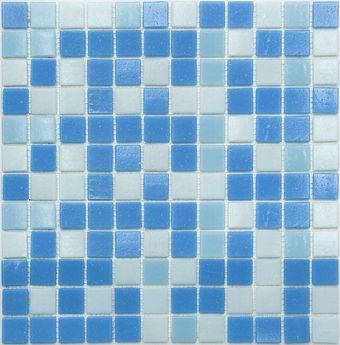 Стеклянная мозаика MIX20 бело-сине-голубой (сетка)